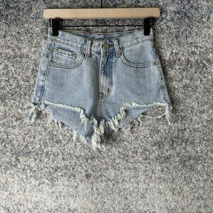 UNIF Denim Shorts Womens 24 Light Wash High Rise Frayed Hem Cutoff Distressed‎